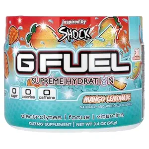 G Fuel Mango Lemonade Supreme Hydration, Electrolyte Powder Mix for Energy & Focus, Sugar and Caffeine Free Supplement with Essential Vitamíny & Minerals, Mango Lemonade Flavor, 3.4 oz - 30 Servings