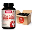 Jarrow Formula Ultra Strength Metyl B-12 5000 mcg & Methyl Folate 800 mcg + P-5-P, Supplement for Cellular Energy Metabolizmus a Kardiovaskulárna podpora, 60 Žuvacie tablety, 60 dní, 12 balení