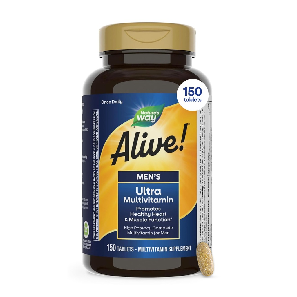 Príroda žije! Mužská denná Ultra multivitamínová, vysoká potenčná formula, podporuje funkciu srdca a svalov*, s metylovaným vitamínom B12, bez lepidla, 150 tabliet