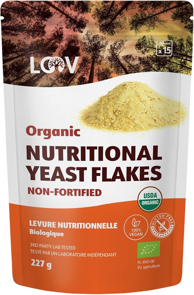 LOOV Organic Non-Fortifikated Nutritional Cupital Flakes - Vegan, Gluten Free, Non-GMO Nefortifikovaný Nooch - Dobrý zdroj prírodných B-vitamínov - bez pridanej soli alebo cukru - Odolný vak, 8 Ounces (227 Grams)