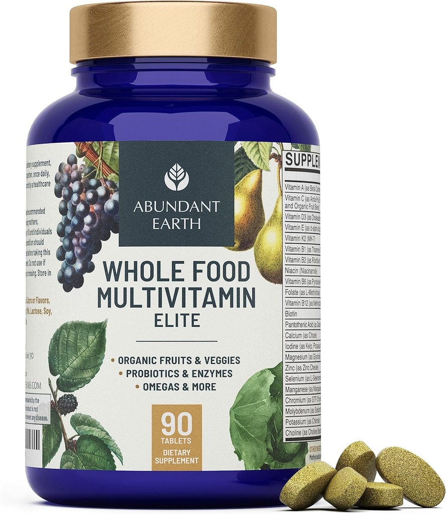 Bohatá zem Celopotravinový multivitamín pre ženy Daily Multivitamíny Doplnky pre mužov Muži Multivitamíny + B Komplex, Probiotický Multi Enzyme, Omegas pre organickú energiu Digescia vody 90ct-4pk