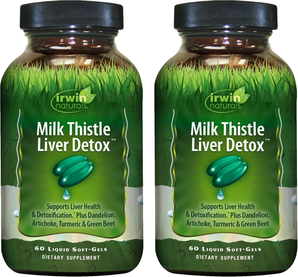 Irwin Naturals Milk Thitle Liver Detox - 60 Liquid Soft-Gels, Balenie 2 - Podporuje zdravie pečene s púpavkou, Artičoky, Turmerica a zelená repa koreň - 60 celkom slúži