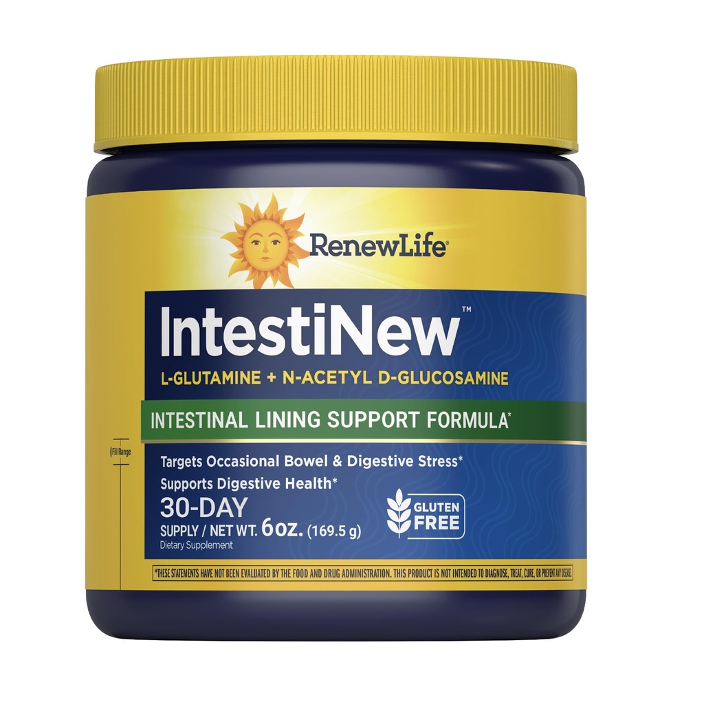 Renew Life IntestiNew Intestinálna Lining Support Formula, Powder Supplement Podporuje Tráviace zdravie, L-Glutamine, Dairy, Soy a bez gluténu, 5.7 oz.