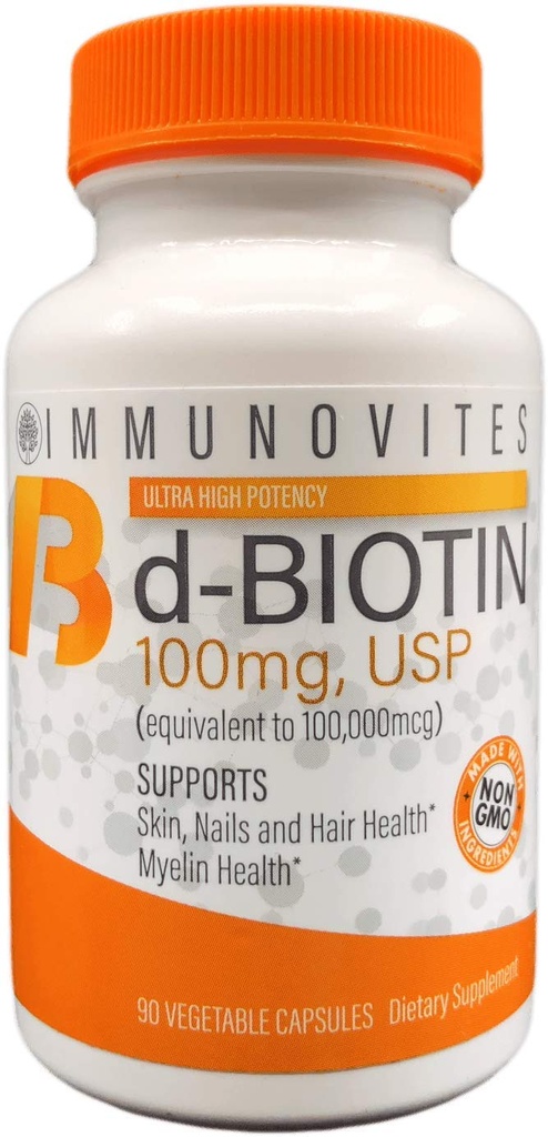 IMUNOVITES High Dose Biotin (ako d- Biotin, USP) 100 mg (Equivalentný až 100 000 μg) 90 kapsúl, vysoká potencia