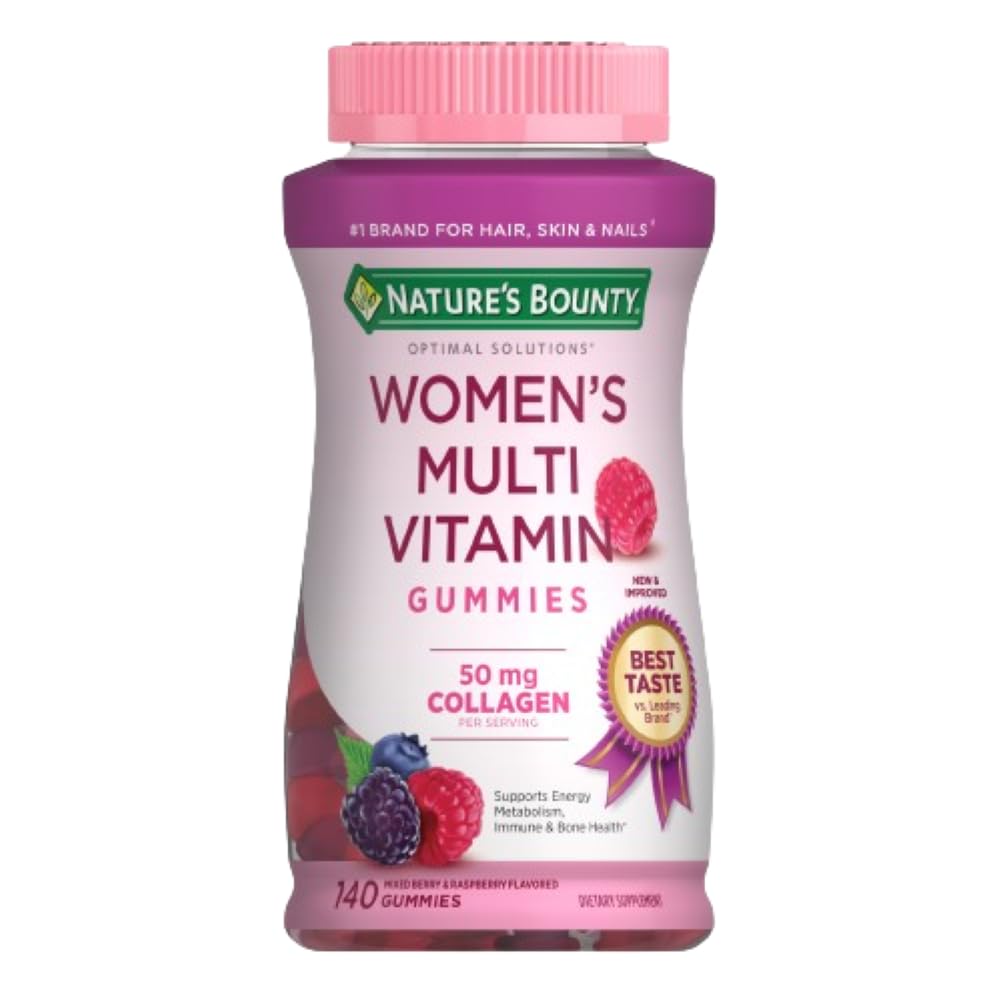 Nature's Bounty Optimal Solutions, Women's Multivitamínové Gumies for Immune Support, Cellular Energy Support, Bone Health, Malinová chuť, 140 Ct