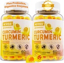 Sugar Free Turmeric Curcumin Filled Gummies 550mg for Adults, Ginger & Black Pepper | 95% Curcuminoids w/Prebiotic Probiotic & Postbiotic Blend, Support, Immune & Digestive Health, Vegan, 2Pack
