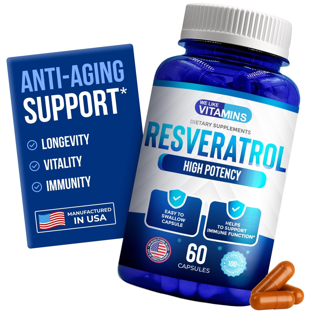 Máme radi vitamíny Resveratrol 1000 mg na porciu - 60 Ľahko prehltnúť Veggie Kapsule - Natural Resveratrol Supplement 1000mg - Antioxidant doplnok pomáha podporovať imunitný systém