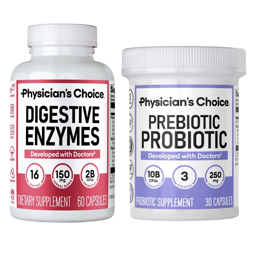 CHOICE lekára Prebiotikum-Probiotikum + Tráviace Multi-enzýmy 60CT - Tráviace zdravie Bundle