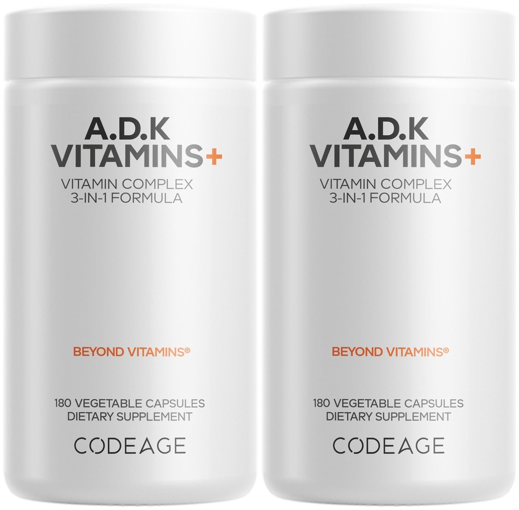 Kódové ADK vitamíny doplnok - esenciálny vitamín A, D3 5000 IU, K1 & K2 (MK4 & MK7) - 6-mesačný zdroj - 1 kapsula na obsluhu, non-GMO, bez lepidla - 2-Pack