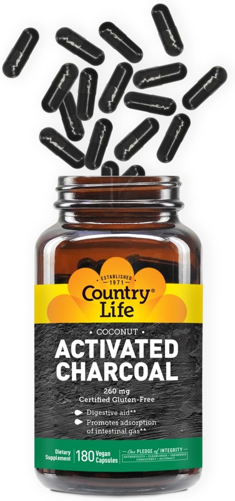 Country Life Activated Organic Coconut Charcoal Kapsule, 260mg 