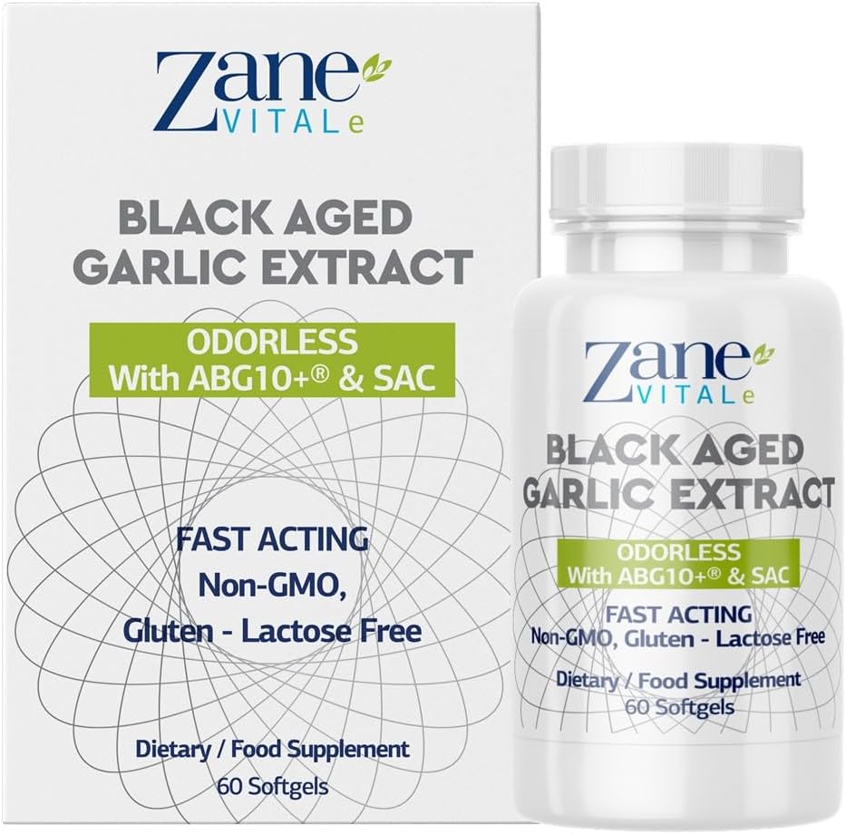 Zane - Aged Black Cesnak Kapsule - Imunitný systém, krvný tlak a Cholesterol Health Support - Menej zápachu - Efektívnejšie ako Allicin - 60 Kapsule Non-GMO, Gluten - Laktóza bez zápachu.
