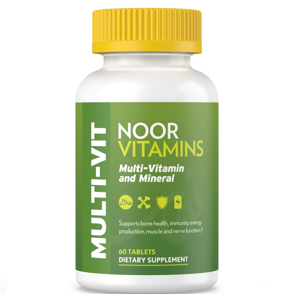 Noor Vitamíny Halal Vitamíny, Denné Multivitamíny, Halal Vitamíny pre ženy a mužov, 30 Vitamíny a minerály, A, B12, C, Železo, Zinok na podporu všeobecného zdravia, Non-GMO, Halal Multivitamín (2 mesiace)