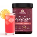 Staroveká výživa Hydrolyzovaný kolagén Peptidy Prášok s probiotikami, Jahodová citrónová Lemonáda Multi kolagén Proteín pre ženy a mužov s vitamínom C, 45 Slúži, podporuje pokožku a nechty, Gut zdravie, 18