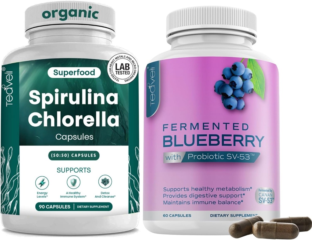 Teaveli Spirulina Chlórella a čučoriedkové kapsuly