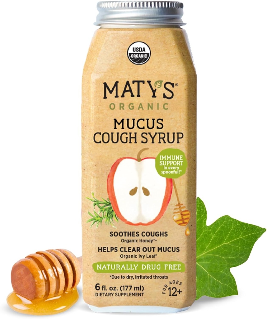 Matys dospelý hlien Kašeľ Sirup pre dospelých a deti 12 rokov a hore, upokojujúce Relief Ivy s organickými zložkami a zinku, 6 Fl Oz