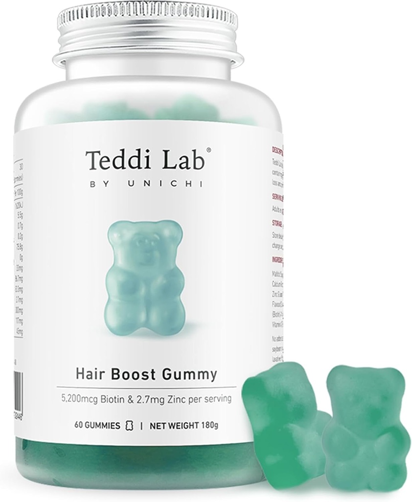 Unichi rast vlasov Gumies, 5200mcg Biotin Formulovaný so zinkom, kyselinou pantoténovou a vitamínom A, C, E pre silnejšie a hrubšie vlasy pre ženy, (60 počet)