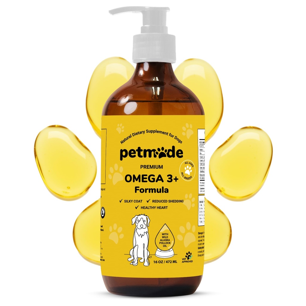 Omega 3 Rybí olej pre psy Koža a plášť - Wild Aljašský Pollock olej pre svrbiace kože- Omega 3 Mastné kyseliny pre psy - Tekuté EPA a DHA doplnky - so zinkom, vitamínom C, B2, B7 a E - 16 Fl Oz