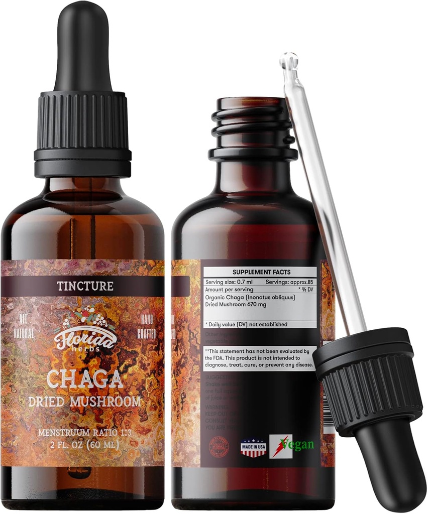 Chaga Tincture, Wild Harvested Chaga Extract (Inonotus obliquus) Sušený hríb