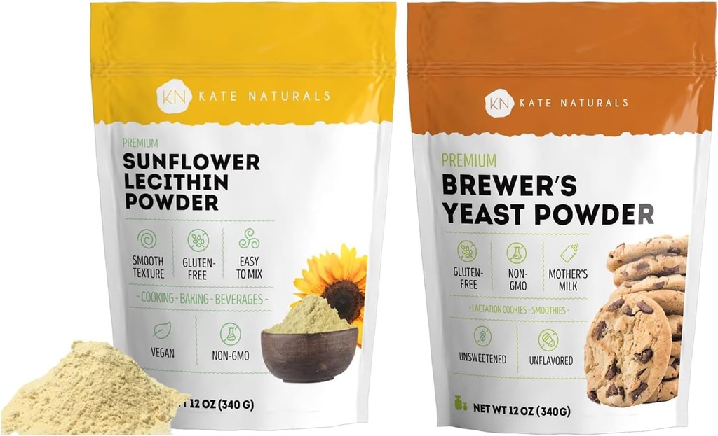 Kate Naturals Slnečnica Lecithin Powder (4oz) & Pivovarské kvasinky (12oz) Bundle