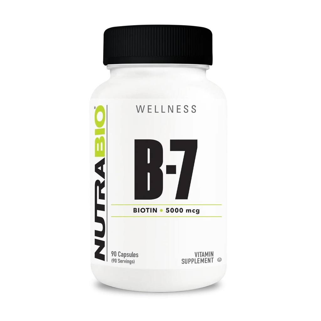 NutraBio Biotin (vitamín B-7) Dodatok, 5000mcg - Môže pomôcť podporiť zdravé vlasy, koža, a nechty, 90 Rastlinné kapsule