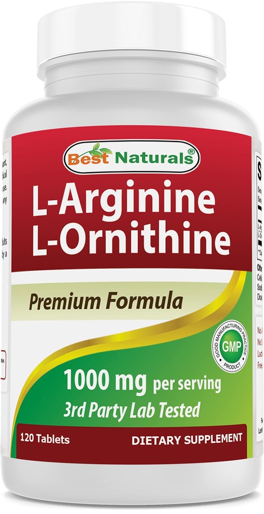 Najlepšie prírodné L-Arginín L-Ornithine - 1000mg na službu - 120 Tablety - Non-GMO & Gluten Free (120 Počet (Pack of 1))
