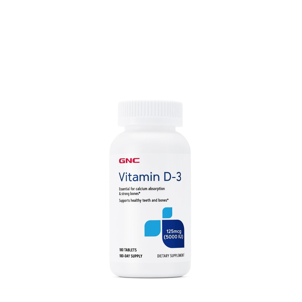 GNC vitamín D3 125mcg doplnok, 5000 IU, podporuje zuby a zdravie kostí, 180 slúži