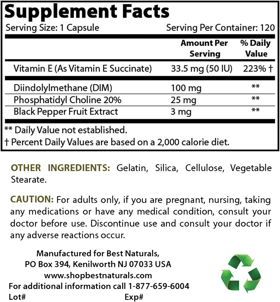 Najlepšie prírodné DIM doplnok 100 mg & vitamín B12 6000 mcg