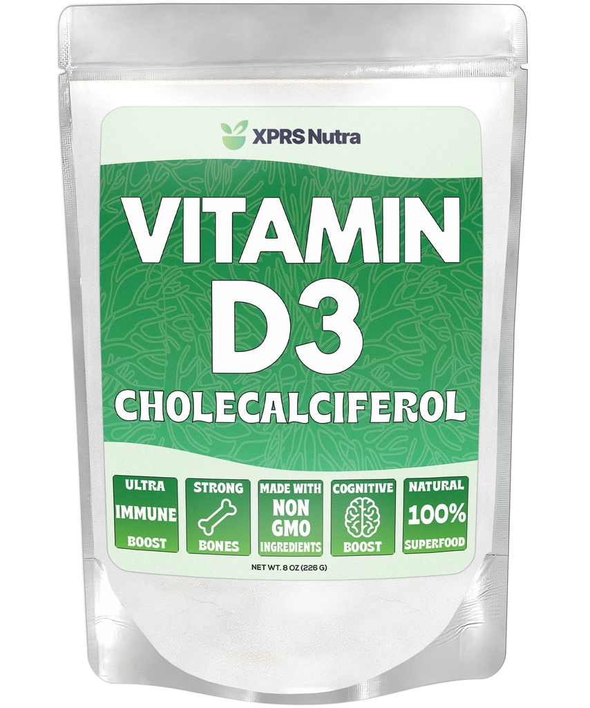 XPRS Nutra vitamín D3 prášok (cholekalciferol) - Neochutený VIT D pre kosti a imunitu - vitamín D3 prášok pre svalovú funkciu - vitamín D doplnky (8 Ounce)