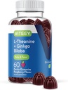 Viteey L-Theanine Gummies s Ginkgo Biloba pre dospelých - Aids in Focus & Relax, Zlepšenie nálady - Non GMO, Želatína zadarmo, Vegan, Gluten Free, Prirodzene Zdroj Chewable Chutné Malina Ochutené Gummy