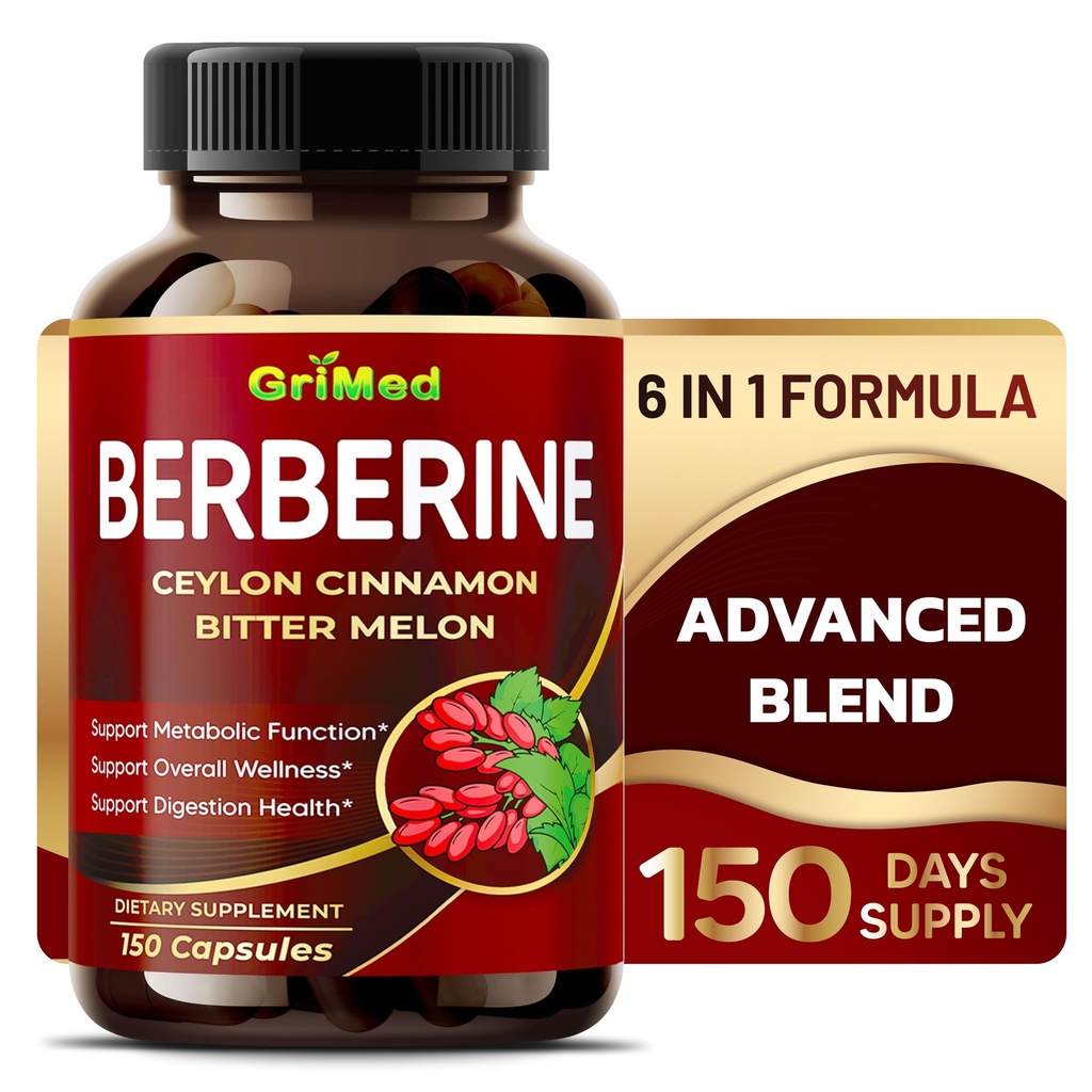GriMed Berberine Supplement 9,500mg s Ceylon škorica horká Melon podporuje zdravý imunitný systém - Made in The USA