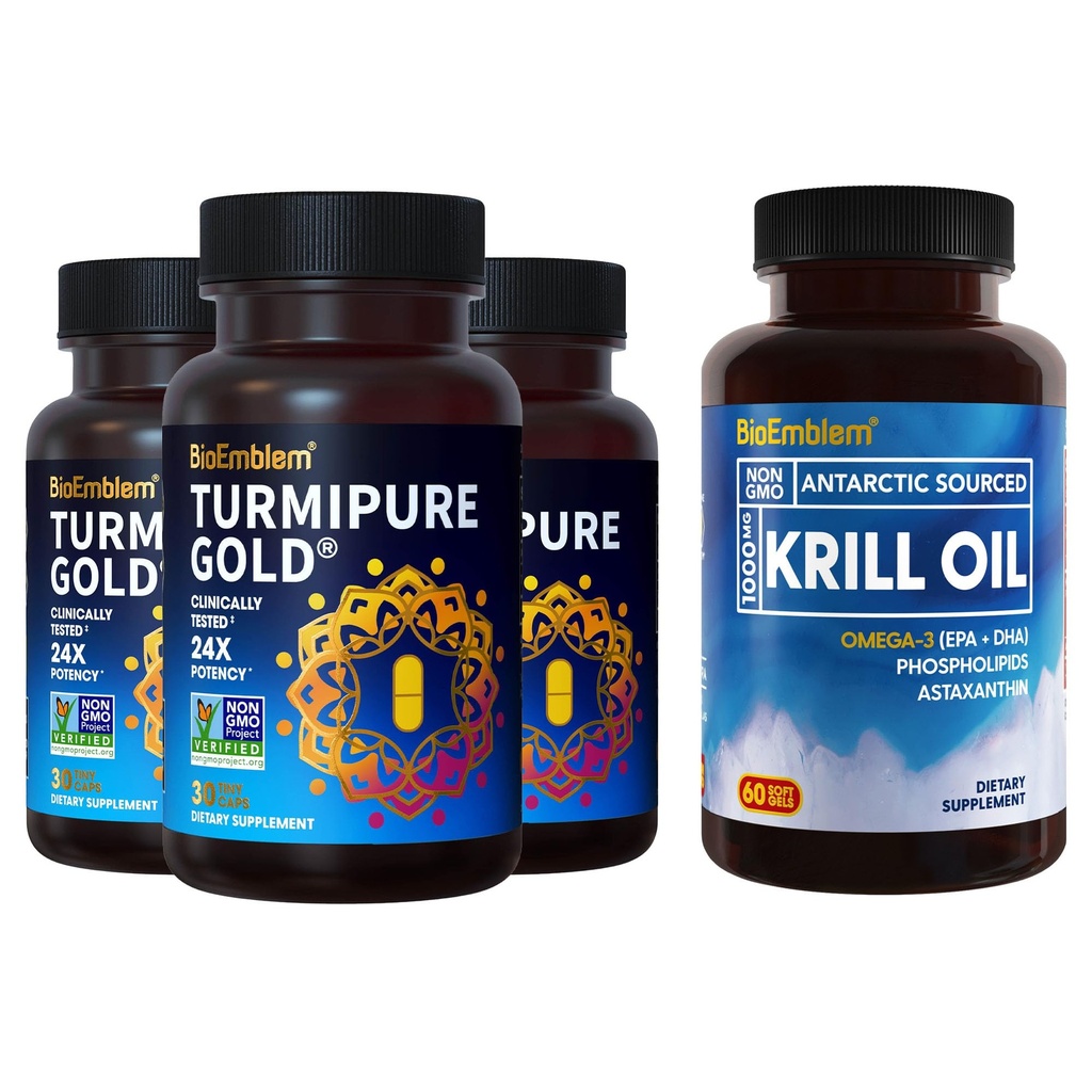BioEmblem Antarktída Krill Oil Supplement Turmeric Curcumin s klinicky študoval TurmiPure - Spoločná podpora, Zdravý zápal Turmerica Doplnky