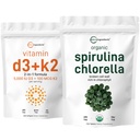 Micro Ingrediencie Organické Chlorella Spirulina 3000mg Tablety a vitamín D3 5000iu + K2 100mcg Bundle 2 Balenie 