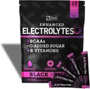 Enhanced Electrolyte Powder Stick Packs (Čierna Cherry 20 Packets) w/ 0 Cukor + BCAA + B- Vitamins Elektrolyte Supplement w Draslíkový zinok a horčík pre hydratáciu - Keto Electrolytes