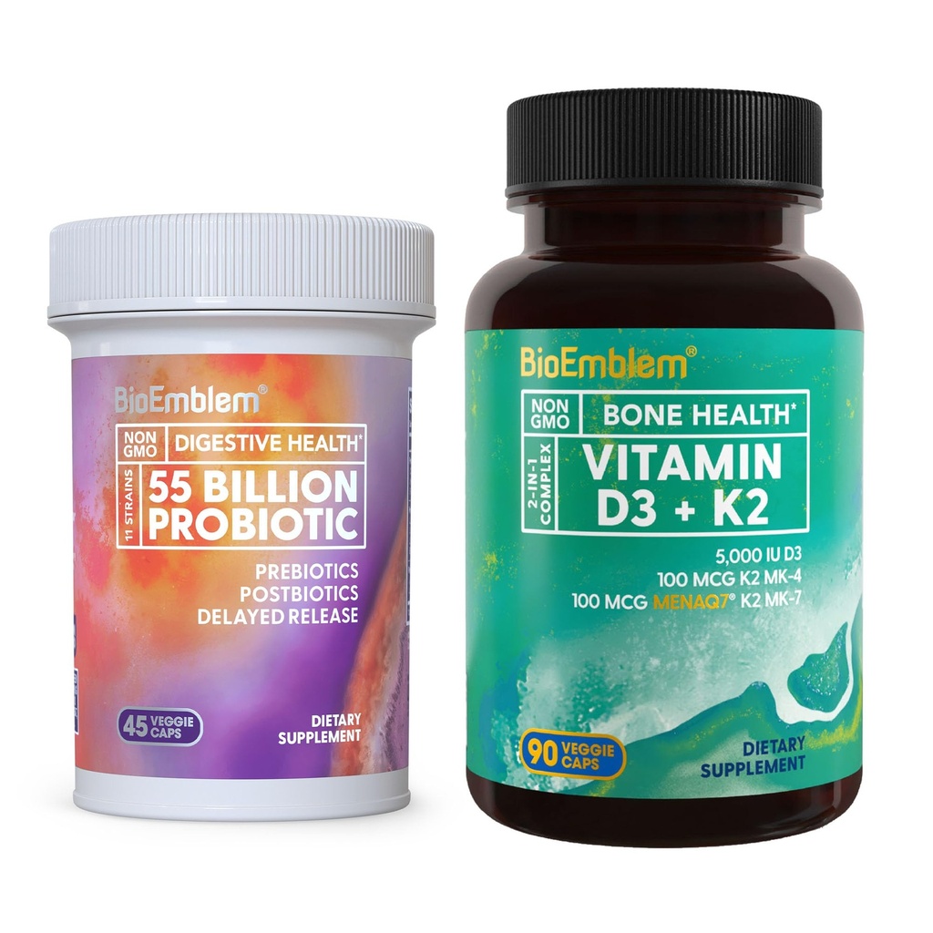 Bioemblém vitamín D3 K2 (5 000 IU a 200 μg) a probiotiká pre ženy a mužov