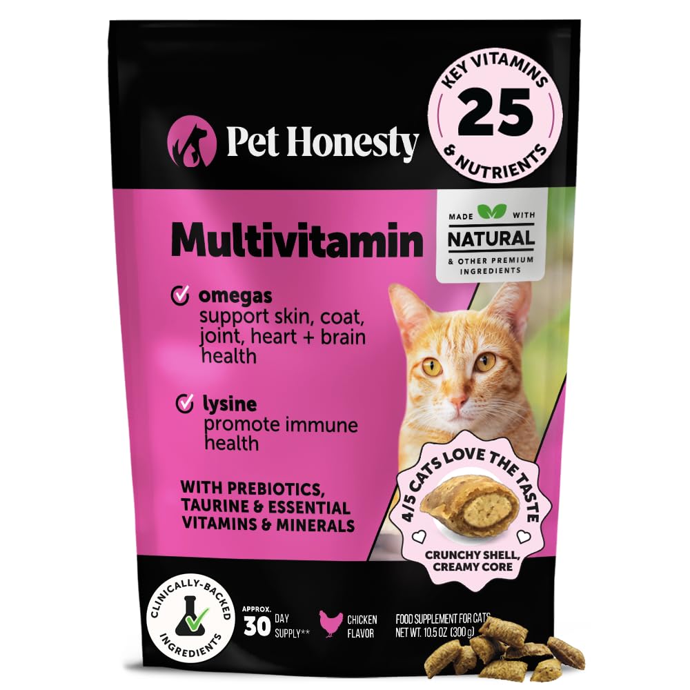 Cat Multivitamín Cruncy & Krémové žuvačky - Cat Treats for Health + Immune, Joint Support, Skin & Coat, & Digestion - Vitamíny s Omega 3s, Lyzín & Probiotiká (30 dní dodávky)