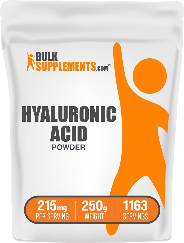 BulkSupplements.com Prášok s kyselinou hyalurónovou - ako nátrium Hyaluronát, Hyalurónové doplnky kyseliny - potravinárska trieda, bezlepková - 215 mg na serving, 250g (8,8 oz) (dávka 1)