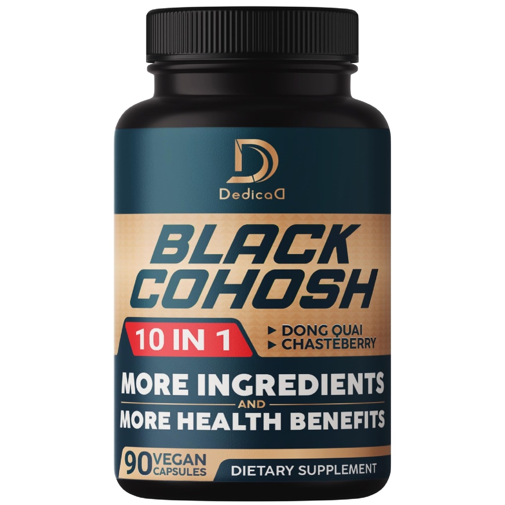 Black Cohosh Supplement - 3 mesiace pre menopauzu a imunitné zdravie - zmes 12 stentného bylina zahŕňa Dong Quai, Chasteberry, Wild Yam, Red Clover, Black Pepper a iné - 90 Vegan Kapsule