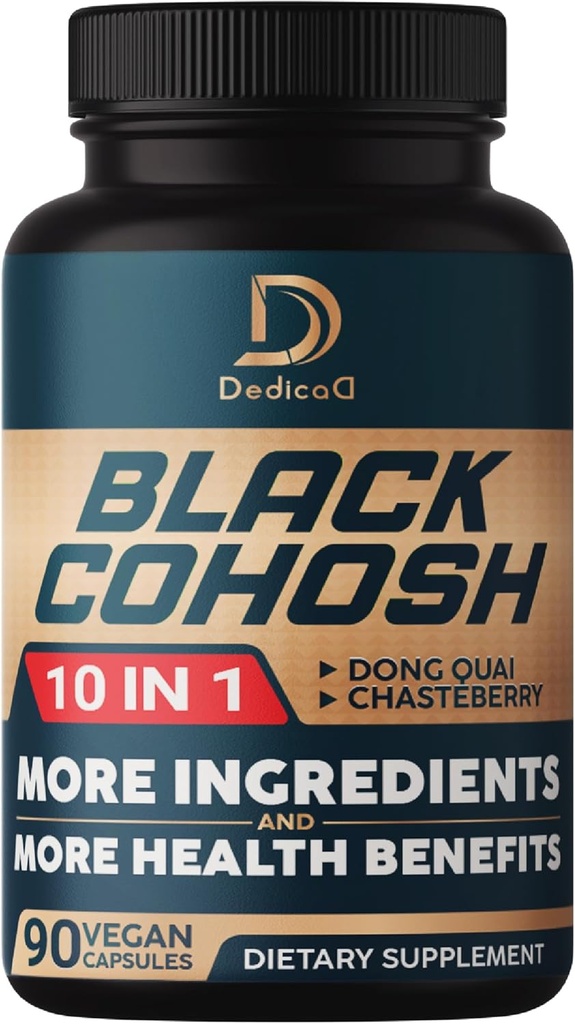 Black Cohosh Supplement - 3 mesiace pre menopauzu a imunitné zdravie - zmes 12 stentného bylina zahŕňa Dong Quai, Chasteberry, Wild Yam, Red Clover, Black Pepper a iné - 90 Vegan Kapsule