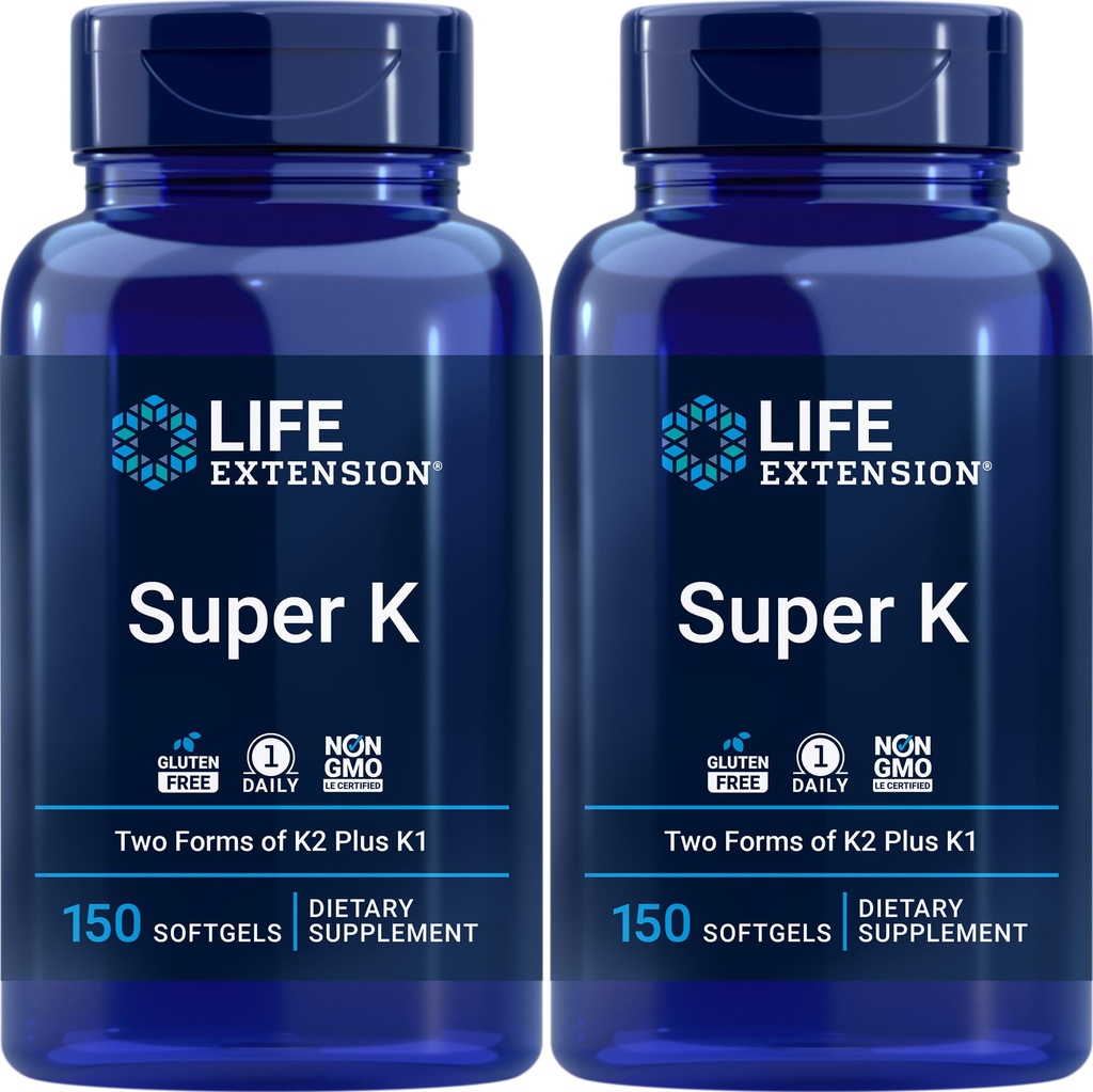Predĺženie života Super K, 150 Softgels (Pack of 2) s vitamínmi K a K2