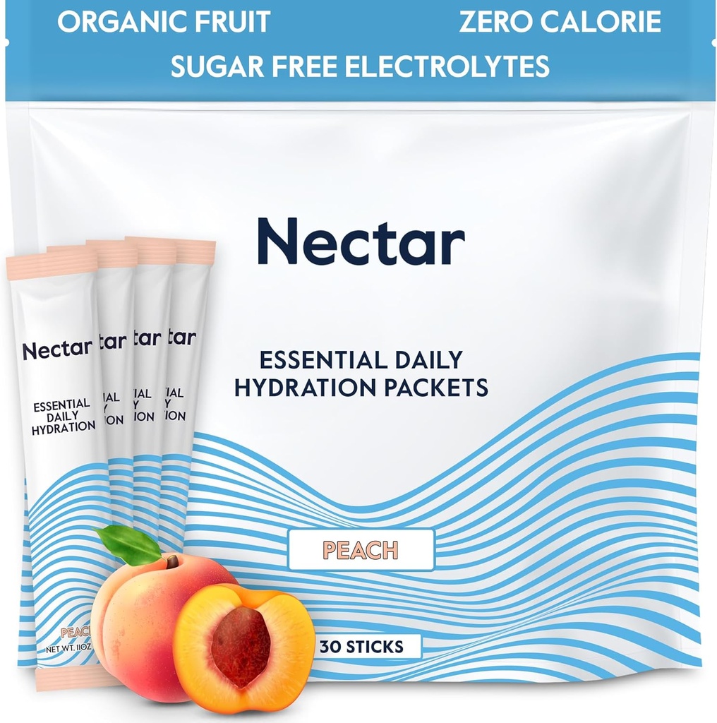 Nektárové hydratačné balíčky - Electrolytes prášok balíčky - bez cukru & 0 kalórií - organické ovocie Liquid Daily IV Electrolytes Powder for Dehydration Relief & Rapid Rehydration (Peach 30 Pack)