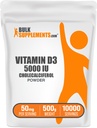 BulkSupplementments.com Prášok vitamínu D3 - cholekalciferol, vitamín D doplnky, 5000 IU - bez lepidla, 50 mg (125mcg vitamínu D3) na obsluhu, 500g (1,1 lbs) (dávka 1)
