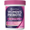 Lekárova recepty Probiotiká pre ženy, 100 miliárd CFU 32 Kmene, s Prebiotické Fiber, Enzymes & Cranberry, Vaginálne močové trávenie a imúnny, Bez kvasiniek, Stabilné police, Oneskorené uvoľnenie, 30 Caps