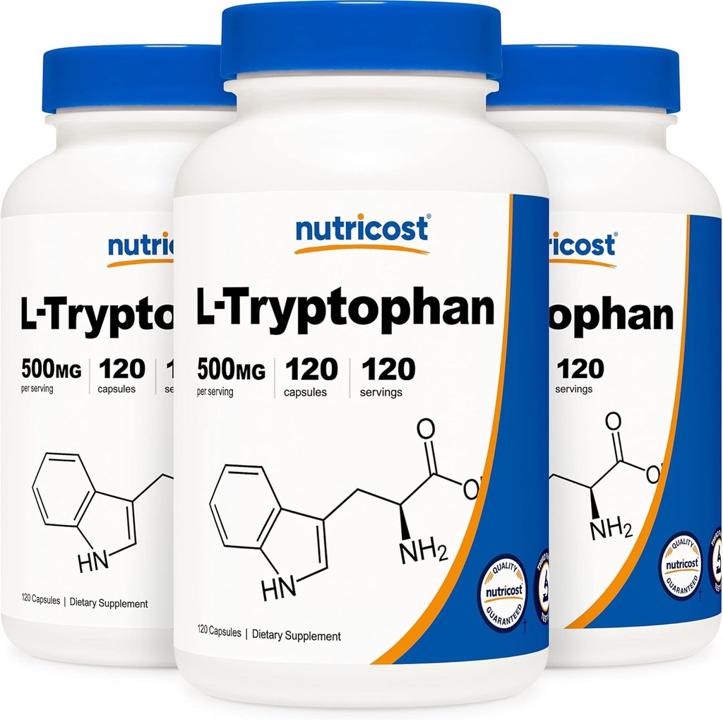 Nutricost L-Tryptofán 500 mg, 120 kapsúl (3 fľaše)