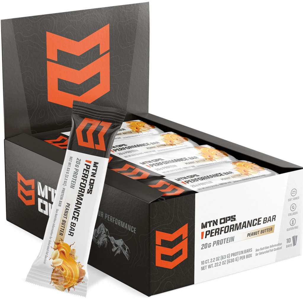 MTN OPS Peanut Butter Bliss Protein Bars, High Protein with Wheey Isolate & Whey Concentration and Collagen, Low Cugar, Gluten Free, 10 count
