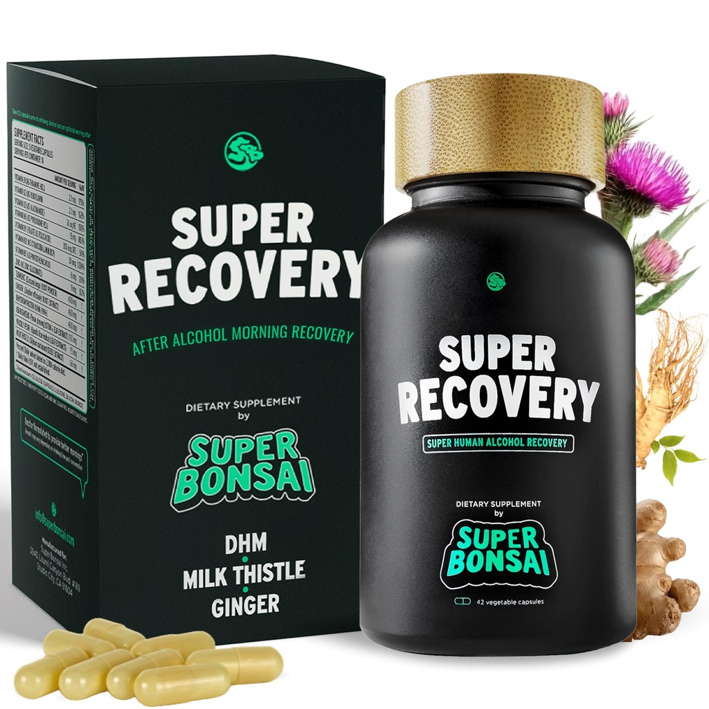 SuperBonsai Super Recovery Kapsule pre Post Celebration a Morning Relief - All Natural Holistic Support - 3 Kapsule prijaté pred pitím a voliteľnú službu po (14 slúži)