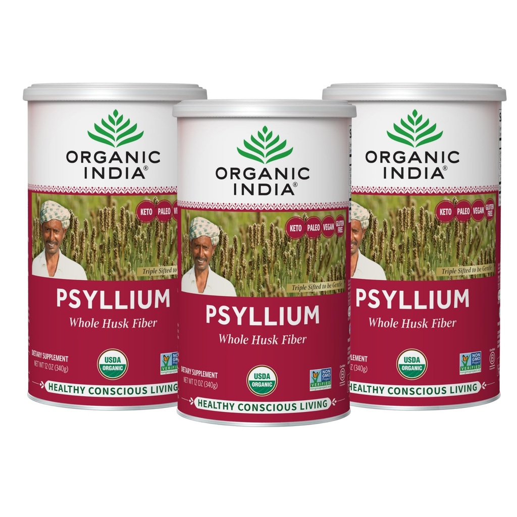 ORGANIC INDIA Psyllium bylinný prášok - celý Husk Fiber Supplement, Podpora trávenia, Vegan, Gluten-free, USDA Certified Organic, Non-GMO, Rozpustné a nerozpustné Fiber Zdroj - 12 oz (Pack of 3)