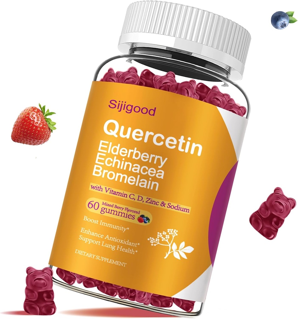 Quercetin Gummies s hypromelózami, bazami, echinacea, vitamín C D zinok - imunitný systém podpora 60 grófov Pure Quercetin Gummies pre deti a dospelých