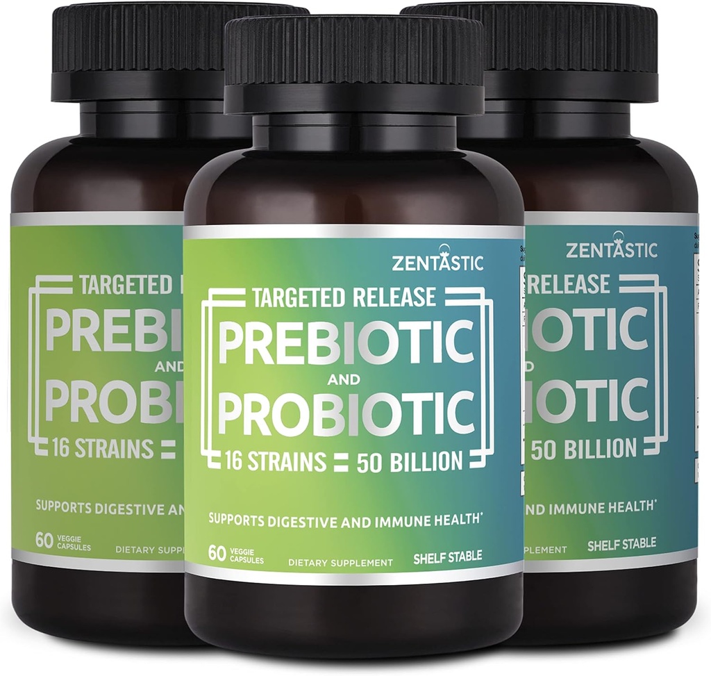 Zentastic Probiotiká a prebiotiká Supplement - 50 miliárd CFU - pre mužov a ženy Immune & Digestive Health - 16 kmeňov - Stabilný police - 180 oneskorené vydanie Veggie Kapsule