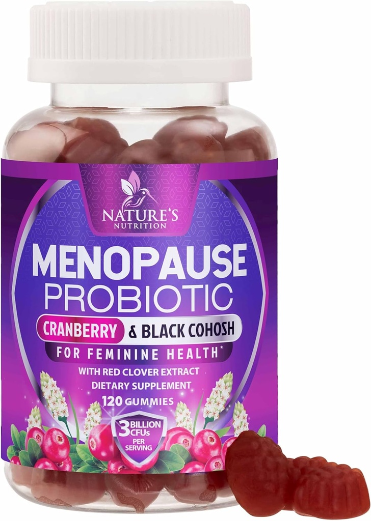 Menopauza Doplnky pre ženy - 3 miliardy CFU Prírodné Menopauza Relief pre mierne horúce riasy a nočné potenie, PH, Vaginal Zdravie Podpora Probiotiká pre ženy Gummy, Probiotické Supplement - 120 Gummies