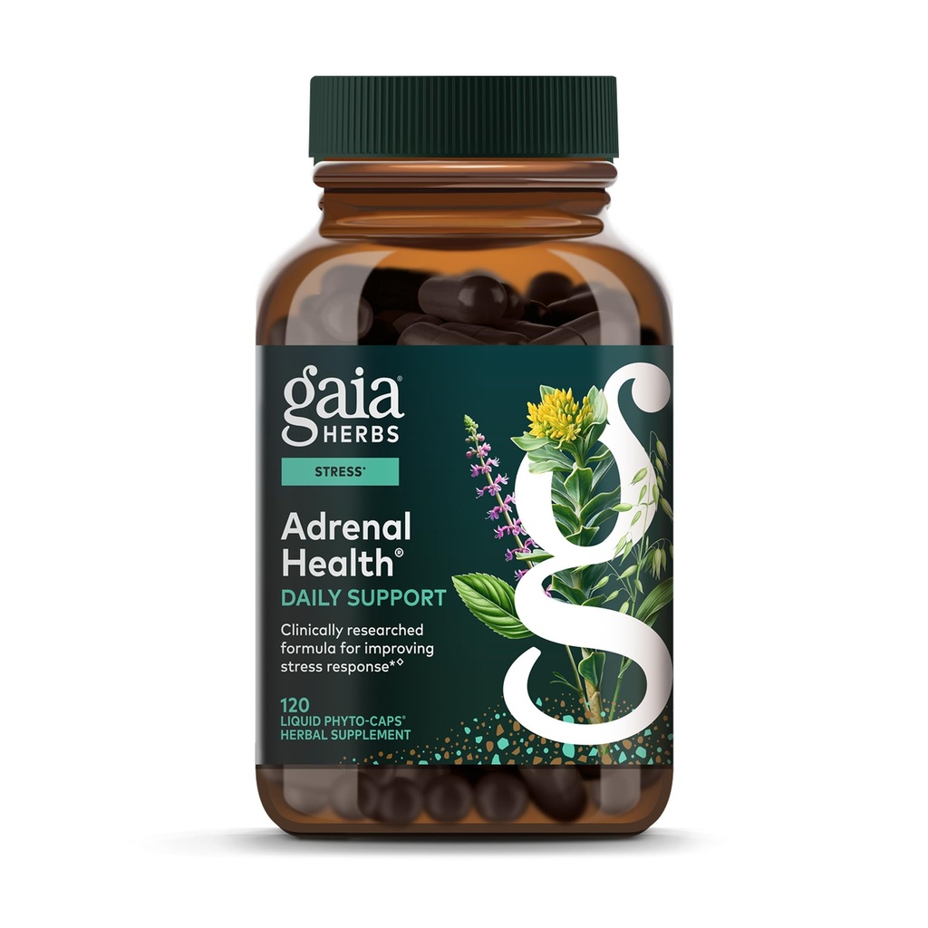 Gaia byliny Adrenal Health Daily Support - Bylinné doplnky s Ashwagandha, Holy Basil & Schisandra - Pomoc udržať zdravé energie a úrovne stresu* - 120 Vegan Liquid Phyto-Capsules (120-Deň dodávky)